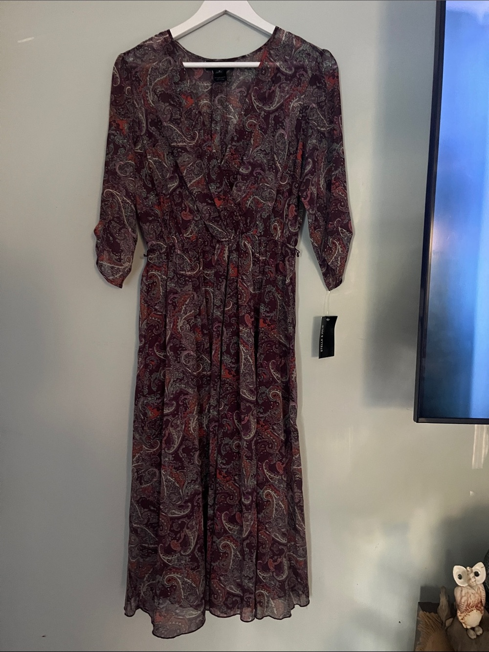 Long Wrap Dress in Burgundy